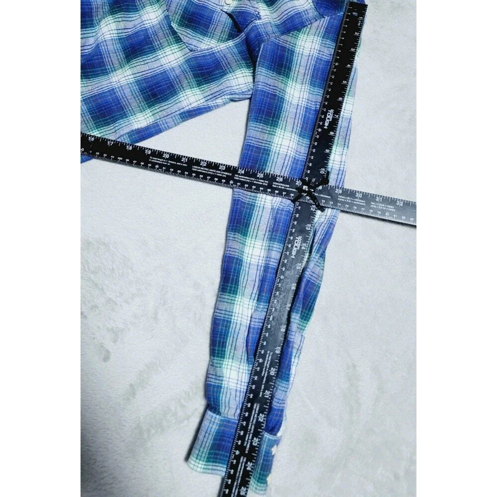 Levi's Western Pearl Snap Shirt Mens Medium Plaid Blue/Green Flannel Button Up